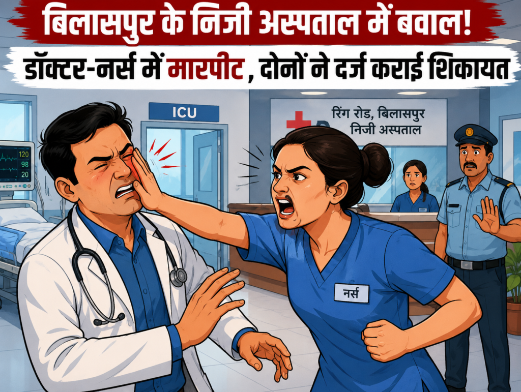 CG: बिलासपुर के प्राइवेट हास्पिटल में बवाल, ड्यूटी के दौरान डॉक्टर-नर्स में मारपीट, थाने पहुंचा मामला….दोनों ने दर्ज कराई शिकायत
