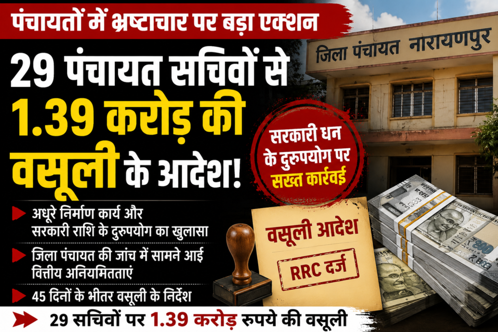 CG: पंचायतों में भ्रष्टाचार पर बड़ा एक्शन, अधूरे निर्माण और सरकारी धन के दुरुपयोग का खुलासा, 29 सचिवों से 1.39 करोड़ की वसूली का आदेश