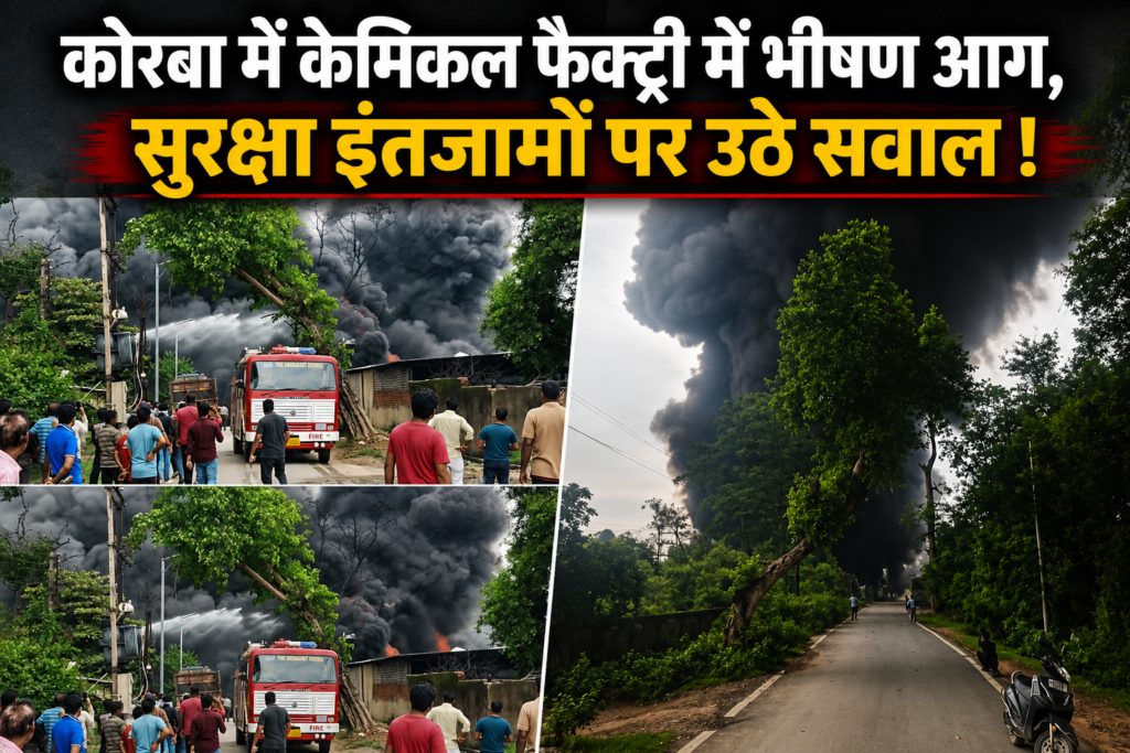 CG ब्रेकिंग: कोरबा में केमिकल फैक्ट्री में भीषण आग, सुरक्षा इंतजामों पर उठे सवाल, टैंक में लिकेज के बाद लगी भीषण आग, SP और SDM मौके पर पहुंचे